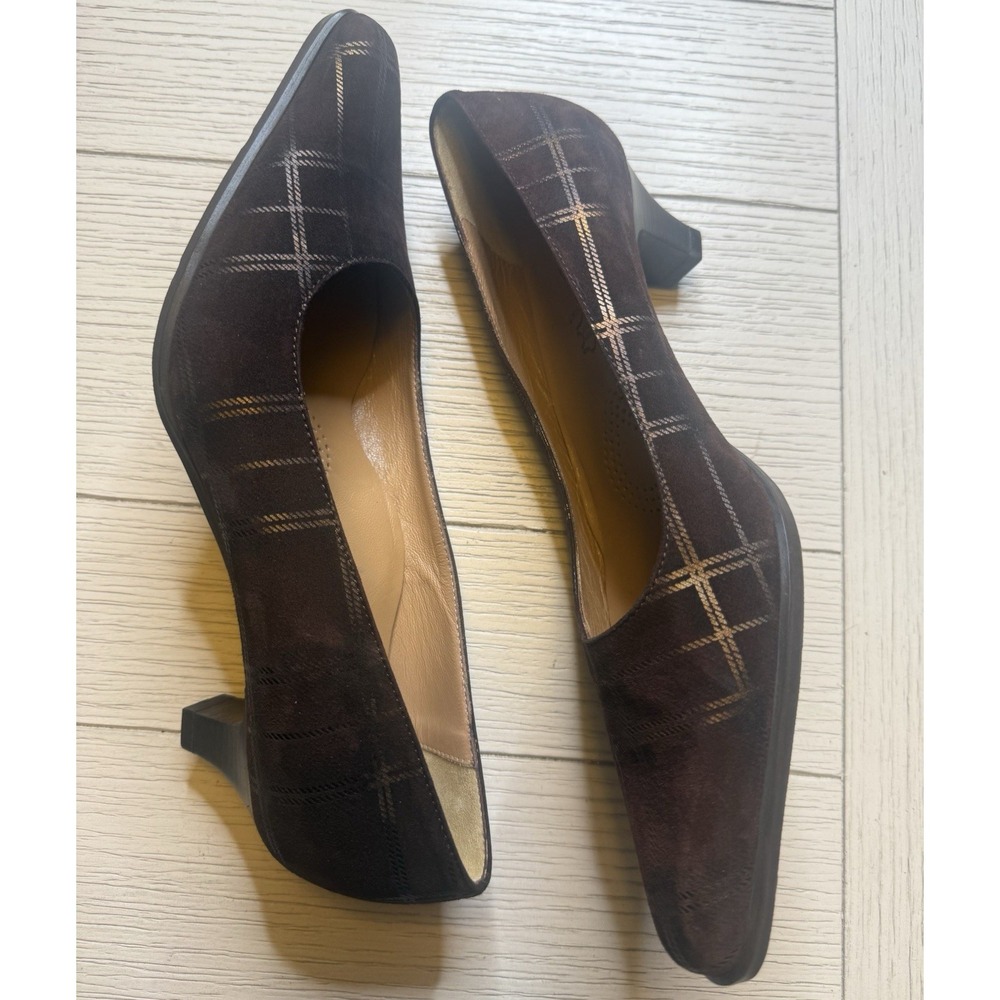 Bettina‎ Made In Italy Brown Tone In Tone Plaid Women's 2" Kitten Heels. EU 38.5